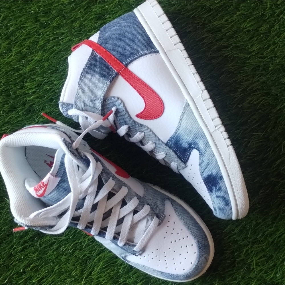 Nike Dunk High Denim Blue White/Sail/Habenero Red Unisex W8 M6.5 - Picture 3 of 16